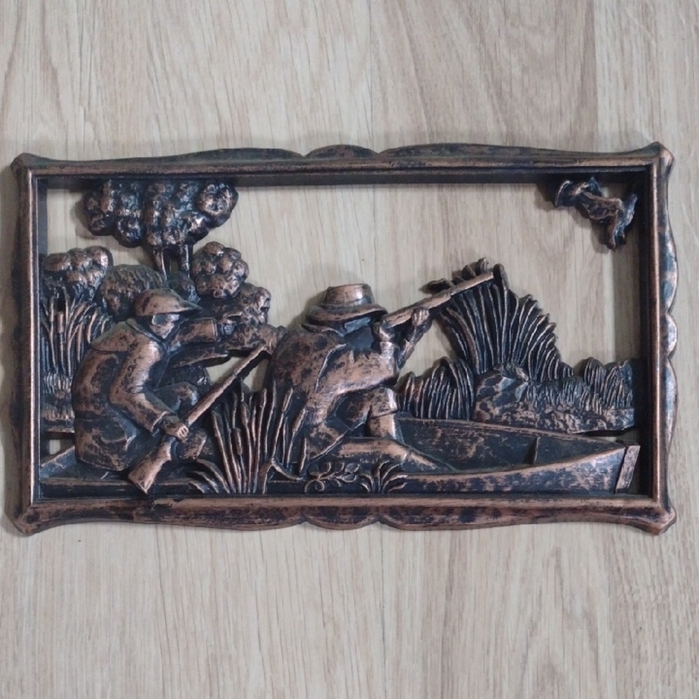 Hunting Scene Wall Placque Vintage Coppercraft Guild 3D 6.75 Tall